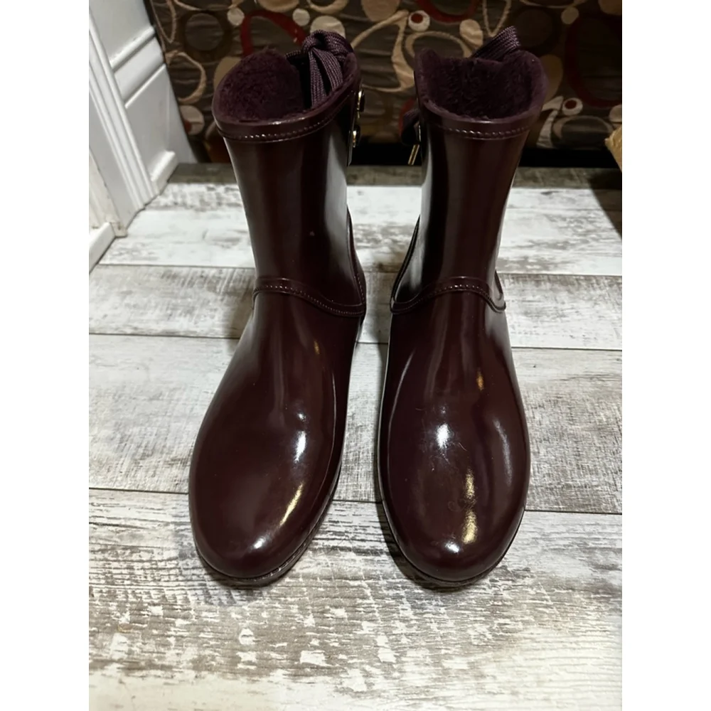 MICHAEL MICHAEL KORS Size 8 Larson Burgundy Back Tie Rainboots